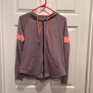 Under Armour Women XS Purple‎ Orange Striped Zip Up Hoodie Lightweight Athletic